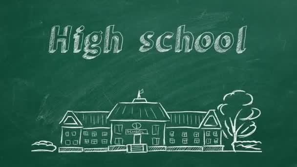 School Building Lettering High School Blackboard Hand Drawn Sketch — Stock Video