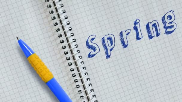 Text Spring Handwritten Sheet Notebook Animated — Stock Video