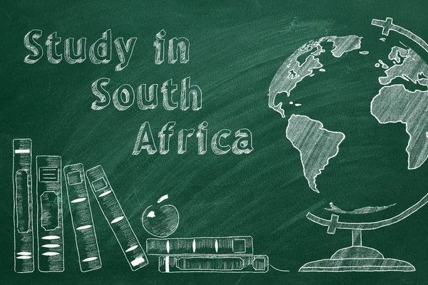 Letras Estudio Sudáfrica Globo Terráqueo Libros Escolares Dibujan Con Tiza — Foto de Stock