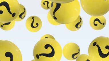 Beyazın üzerinde soru işaretleri olan topları uçurmak. Faq