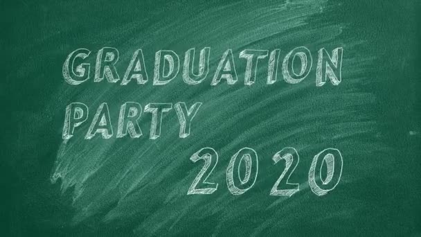 Hand Drawing Animated Text Graduation Party 2020 Green Chalkboard Stop — Stock Video