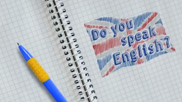 Hand Drawing Animated British Flag Text You Speak English Sheet — Stock Video