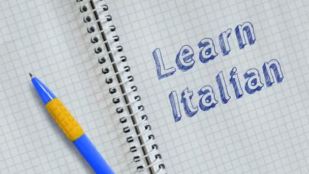 Aprende Italiano Texto Escrito Mano Hoja Cuaderno Animado — Vídeo de stock