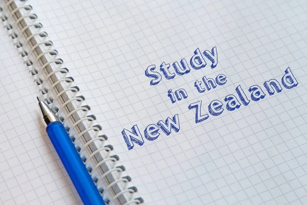 Estudio Texto Nueva Zelanda Escrito Mano Hoja Cuaderno —  Fotos de Stock