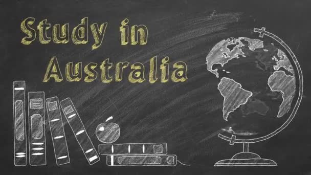 Lettrage Study Australia Globe Rotatif Livres Scolaires Sont Dessinés Craie — Video