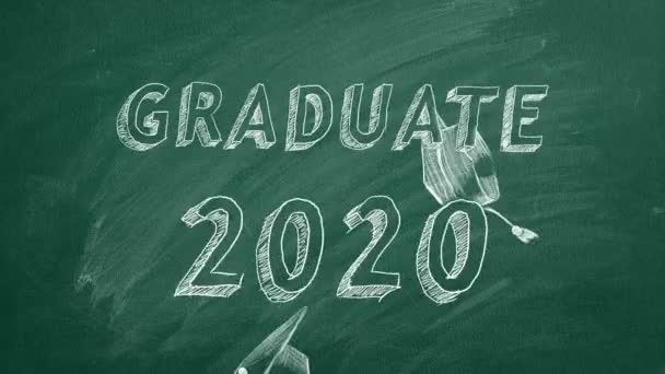 Handtekening Graduate 2020 Afstudeerpetten Groen Schoolbord — Stockvideo