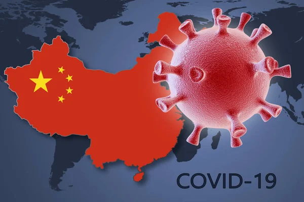 Coronavirus Κύτταρο Και Χάρτης Της Κίνας Στο Παρασκήνιο Του Παγκόσμιου — Φωτογραφία Αρχείου