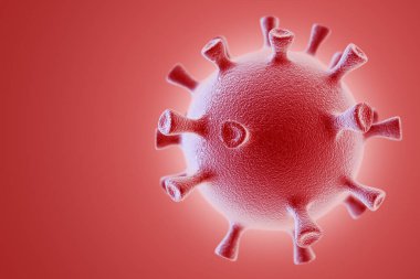Kırmızı arka planda Coronavirus hücresi. 3d hazırlayıcı.