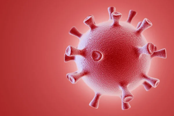 Célula Del Coronavirus Sobre Fondo Rojo Renderizar — Foto de Stock