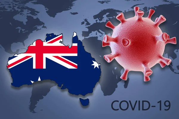 Coronavirus Sejt Térkép Ausztrália Hátterében Világtérkép Covid Szám — Stock Fotó