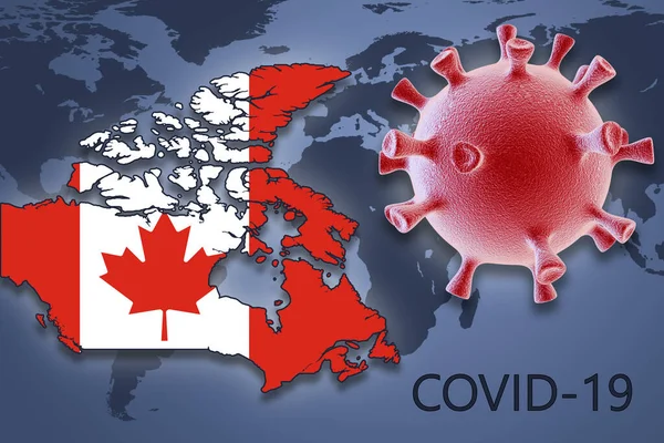 Coronavirus Sejt Kanada Térképe Világtérkép Hátterében Covid Szám — Stock Fotó