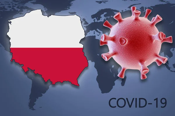 Coronavirus Sejt Lengyelország Térképe Világtérkép Hátterében Covid Szám — Stock Fotó