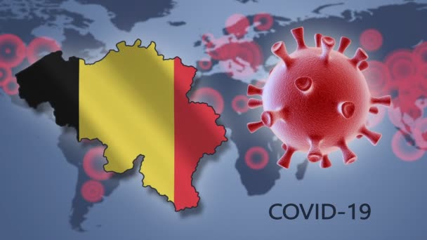 Célula Coronavirus Mapa Bélgica Contexto Del Mapa Mundial Covid — Vídeo de stock