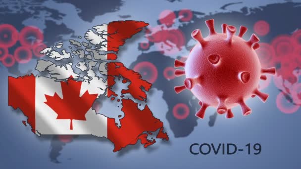 Coronaviruscel Kaart Van Canada Achtergrond Van Wereldkaart Covid — Stockvideo