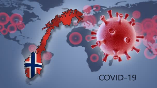 Cella Coronavirus Mappa Della Norvegia Sullo Sfondo Della Mappa Del — Video Stock