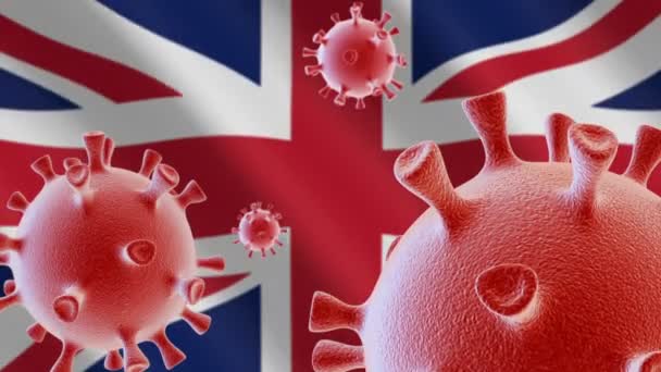 Covid Coronavirus Zellen Auf Dem Hintergrund Der Britischen Flagge — Stockvideo