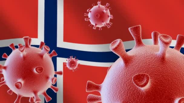 Covid Коронавирусные Клетки Фоне Флага Норвегии — стоковое видео