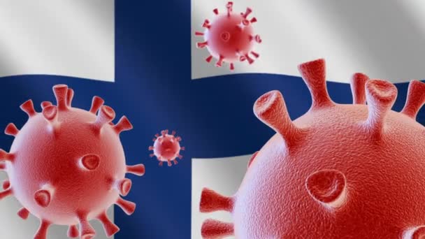 Covid Cellules Coronavirus Sur Fond Drapeau Finlande — Video