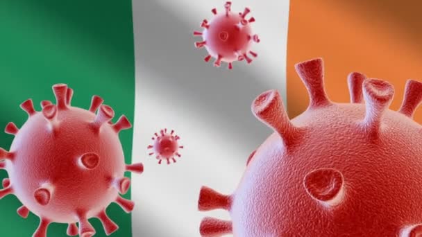 Covid Cellules Coronavirus Sur Fond Drapeau Irlande — Video