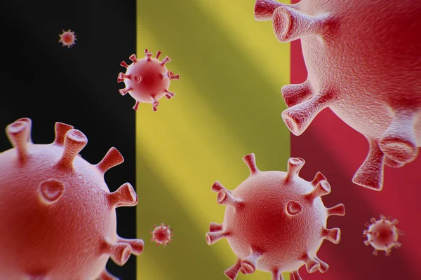 Covid Coronavirus Cells Background Flag Belgium — Stock Photo, Image