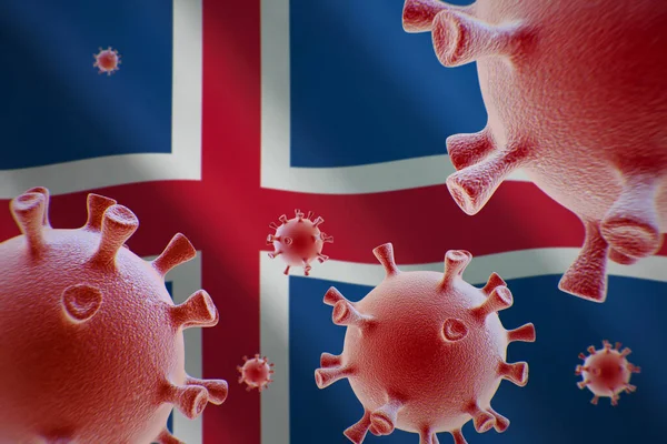 Covid Coronavirus Sejtek Izlandi Zászló Hátterében — Stock Fotó