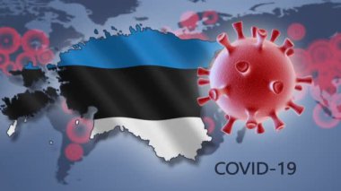 Dünya haritasının arka planında Estonya 'nın Coronavirus hücre ve haritası