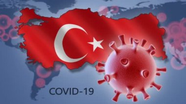 Dünya haritasının arka planında Türkiye 'nin Coronavirus hücresi ve haritası