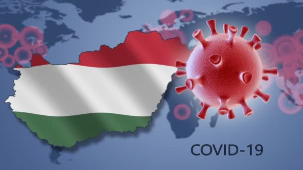 Coronavirus Cell Map Hungary Στο Παρασκήνιο Του Παγκόσμιου Χάρτη — Αρχείο Βίντεο