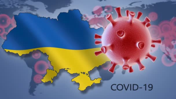 Cellule Coronavirus Carte Ukraine Sur Fond Carte Monde — Video