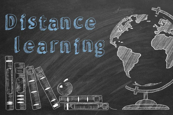 Lettrage Enseignement Distance Globe Rotatif Les Manuels Scolaires Sont Dessinés — Photo