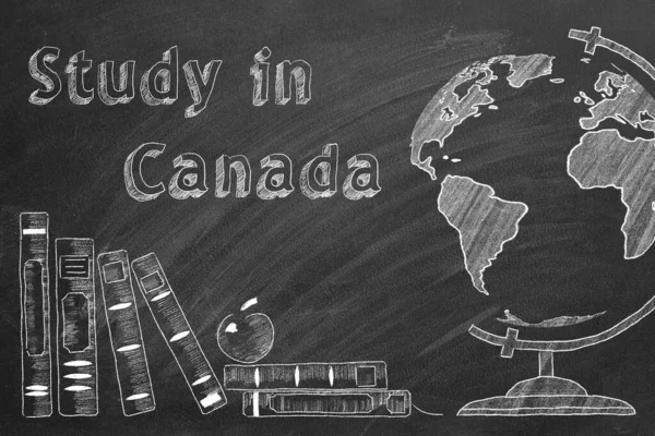 Lettering Studiare Canada Globo Libri Scolastici Sono Disegnati Con Gesso — Foto Stock