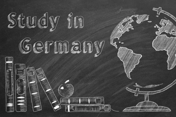 Lettering Study Germany Globe School Books Drawn Chalk Blackboard Study — Stock Photo, Image