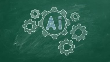  Tahtadaki dönen dişlilerden insan beyni şekli. Yapay zeka kavramı. 