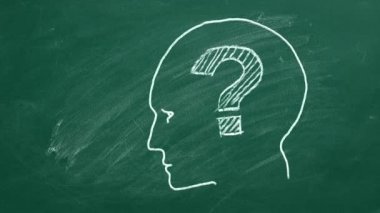 Human face with question mark inside. Illustration on blackboard.