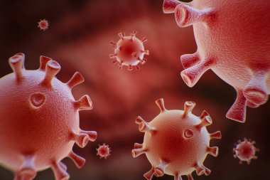 Bir grup Coronavirus hücresi yakın plan. 3d hazırlayıcı.