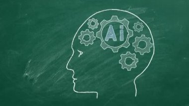 İnsan beyninin şekli, insan kafasının içinde dönen çarklardan kaynaklanıyor. Yapay zeka kavramı.