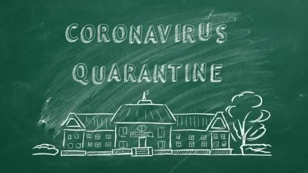 Desenho Manual Texto Animado Quarentena Coronavirus Quadro Negro Verde — Vídeo de Stock