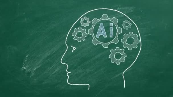 Human Brain Shape Rotating Gears Human Head Greenboard Artificial Intelligence — Stock Video