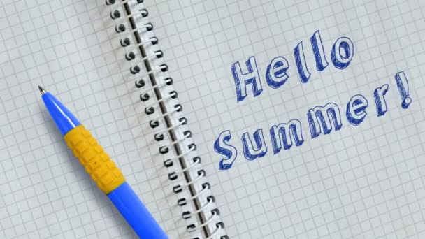 노트에 손으로 Hello Summer Handwritten Sheet Notebook Animated — 비디오