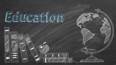 Harf Eğitimi, dönen dünya ve okul kitapları tahtaya tebeşirle çizilir.. 