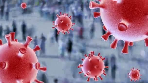 Koronavirüs Hücreleri Havada Hızla Ilerleyen Büyük Bir Insan Topluluğunun Zamanı — Stok video