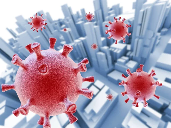 Abstract Rendered Cityscape Attack Coronavirus — Stock Photo, Image
