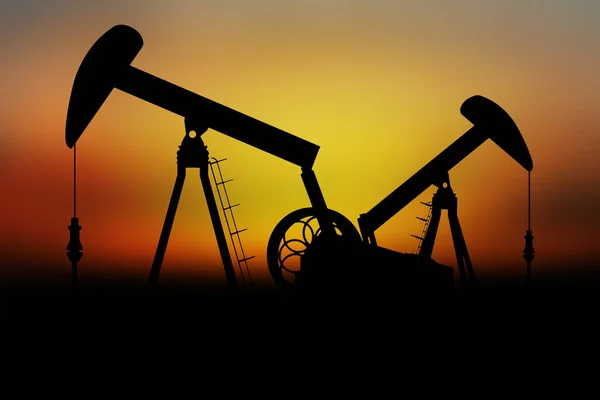 Silhouette Oil Pumps Sunset Background — Stock Photo, Image