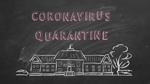 Dessin Main Texte Animé Quarantaine Coronavirus Sur Tableau Noir — Video