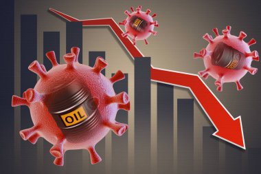 COVID-19 yüzünden petrol fiyatları düştü. 3B kavramsal illüstrasyon.