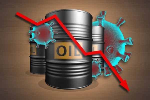 Caída Los Precios Del Petróleo Debido Covid Tres Barriles Petróleo —  Fotos de Stock