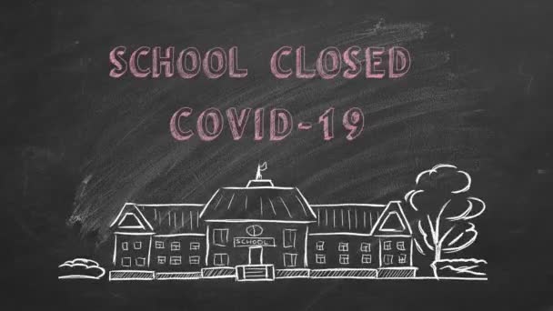 Handritning Och Animerad Text Covid School Closed Svarta Tavlan — Stockvideo