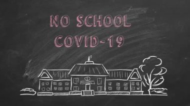 El çizimi ve animasyon metinleri. Okul yok. Tahtada COVID-19