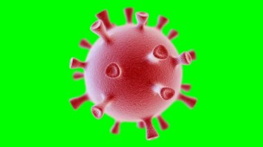 Coronavirus hücresi yeşil ekran arka planında döner. Luma mat. Krom Anahtar. 3 Boyutlu Canlandırma.