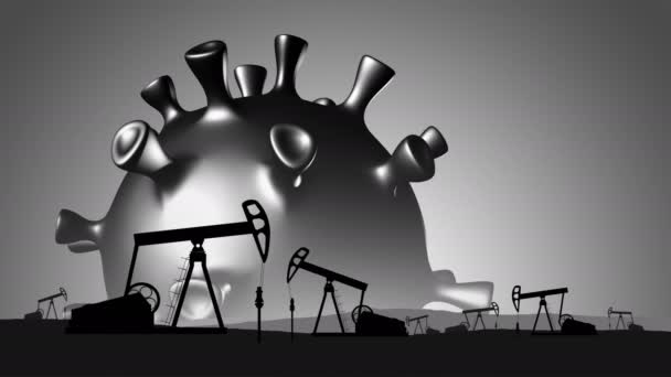 Bombas Óleo Fundo Sol Forma Cronavírus Impacto Covid Mercado Petróleo — Vídeo de Stock